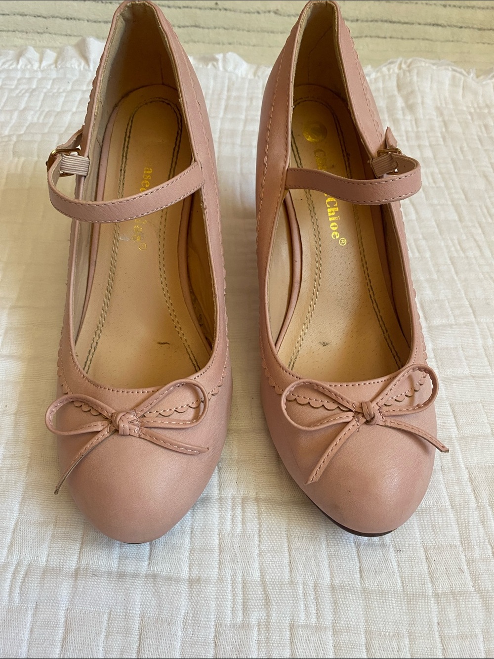 CHASE + CHLOE Blush Pink Mary Jane Heels with Bow Accent - Picture 2 of 8